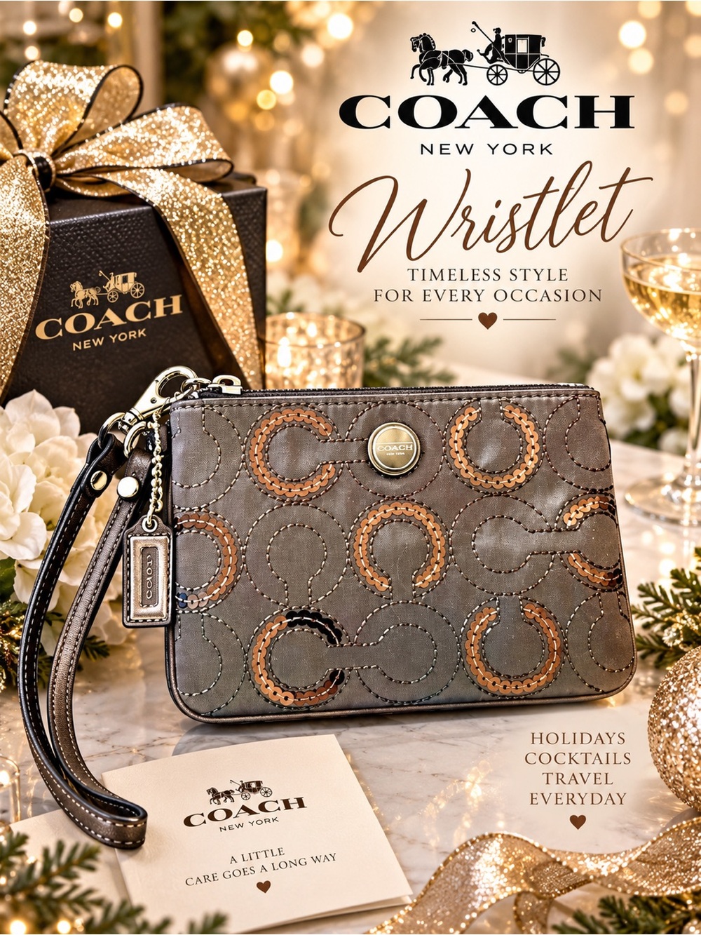 Coach Gray Op Art Sequin Satin Wristlet Clutch Y2K  Evening & Holiday Bag New